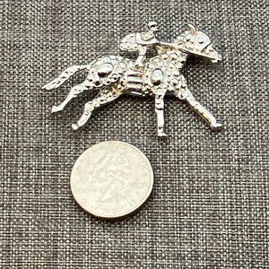 Vintage Horse  Jockey Brooch Pin Silver Textured Bumpy Racing Equestrian Glam